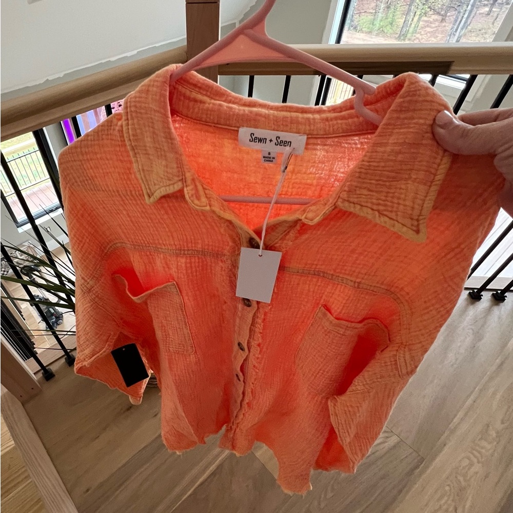 Sewn & Seen size small mineral washed gauze Orange top.